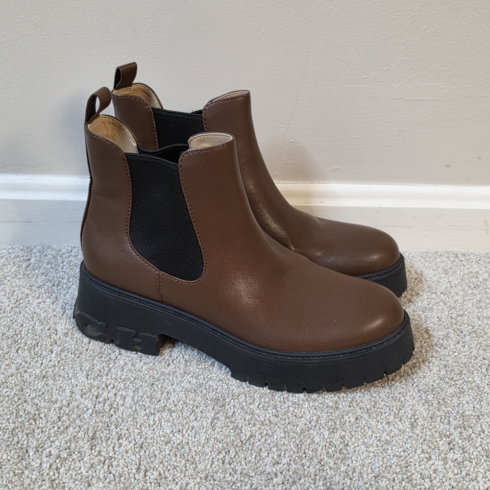 Coach Reid Bootie Brown Leather Platform Lug Sole Chelsea Boots Size 7B CM588